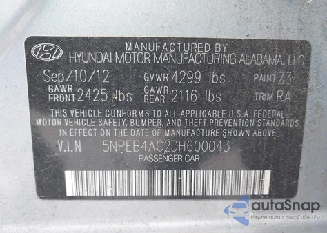 2013 Hyundai Sonata Gls из США, поврежденный, VIN 5NPEB4AC2DH600043